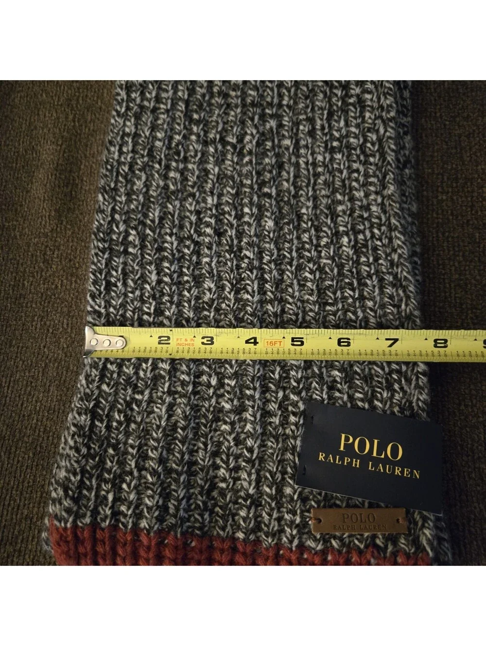 NWT Polo Ralph Lauren Marled Scarf Merino Wool Blend Grey Black Red 6F0415